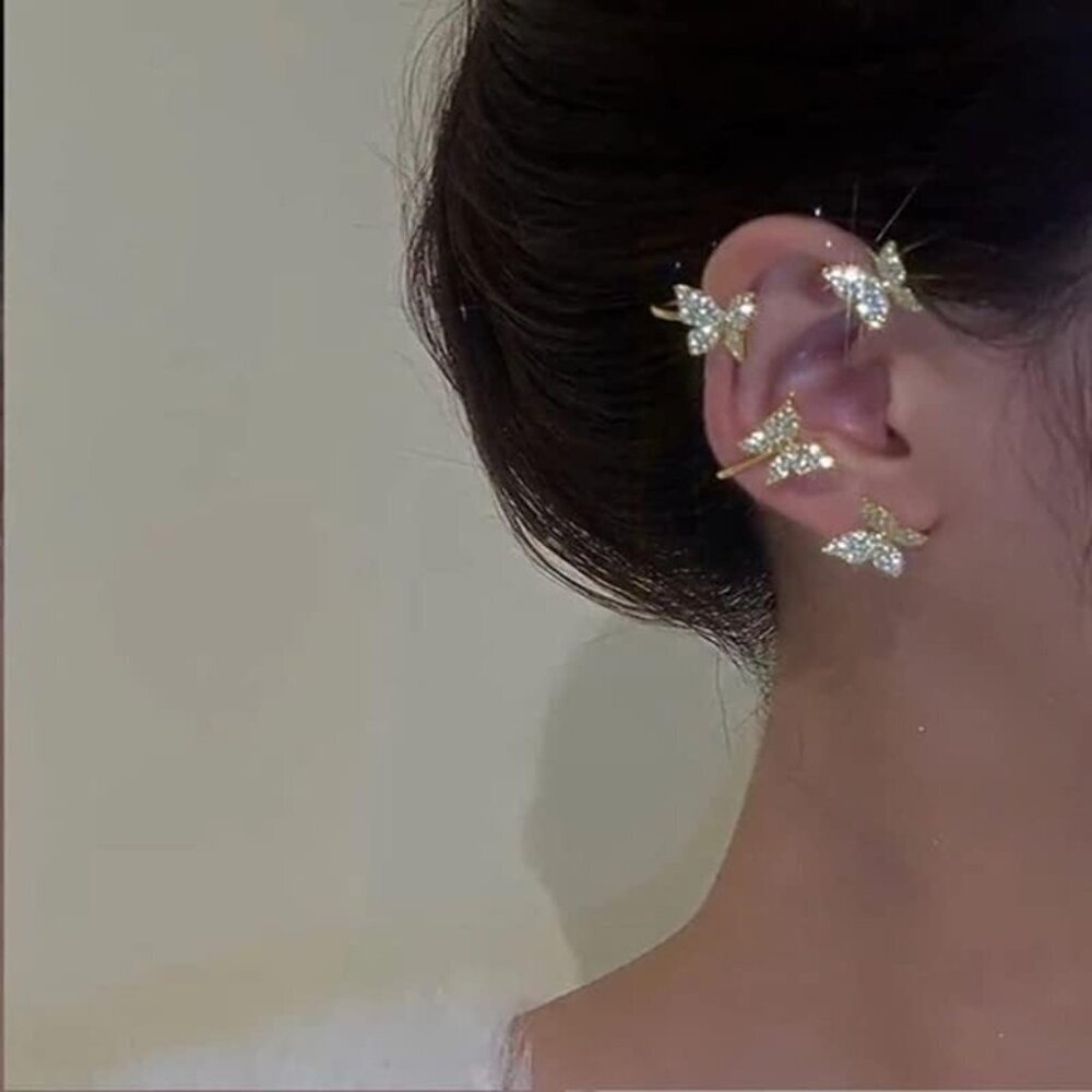 Shining Butterfly Ear Cuffs Zircon Butterfly Earrings for Women Ear Cuffs for Wo - Picture 3 of 6